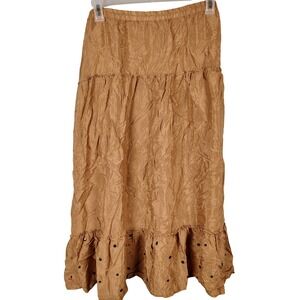 Mossimo Womens XXL Tiered Midi Skirt Bronze Boho Grommet Steampunk‎ Fairycore